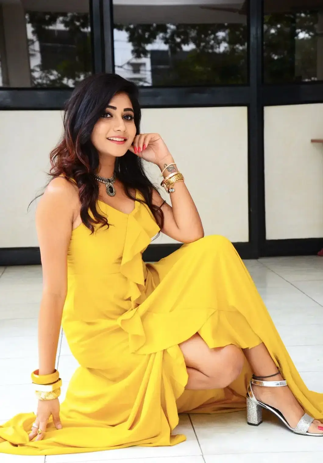 Indian Model Vasanthi Krishnan Stills in Yellow Dress